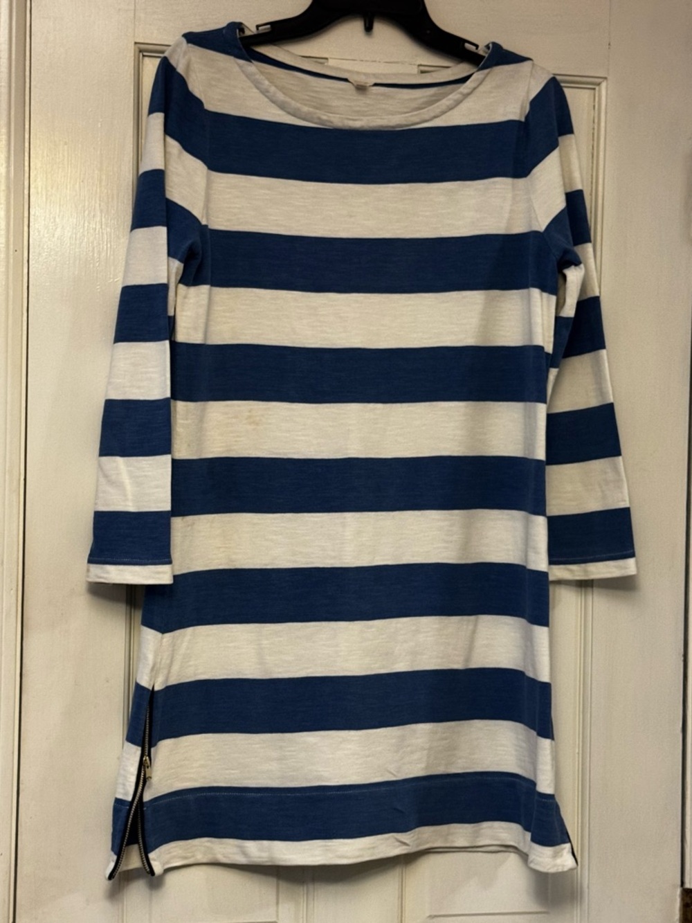 J. Crew Navy and White Striped Long Sleeve Cotton Dress